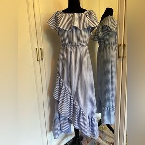 LOVE J OFF THE SHOULDER BLUE & WHITE STRIPE DRESS‎ NWOT SLIPS ON